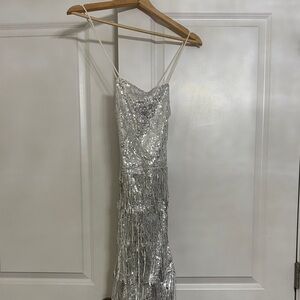 Elegant Silver Strapless Sequin Dress